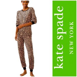 Kate Spade 2 Piece Leopard Print Velour Jogger Lounge Pajamas